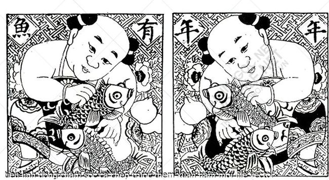 tieu linh dong cham soc ca chep truoc them xuan nam moi file vector
